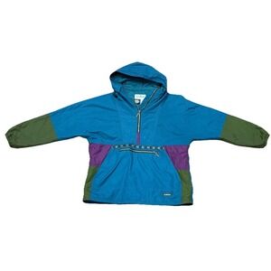 LL Bean Women's Pullover Aztec Hooded Anorak Windbreaker M Jacket Vintage 90s